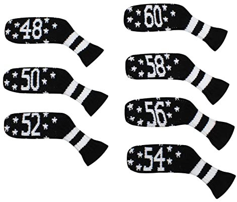 Knitted Wedge Golf Iron Headcovers 7 PCS Club Protector 48,50,52,54,56,58,60 Degree (Black Stars)