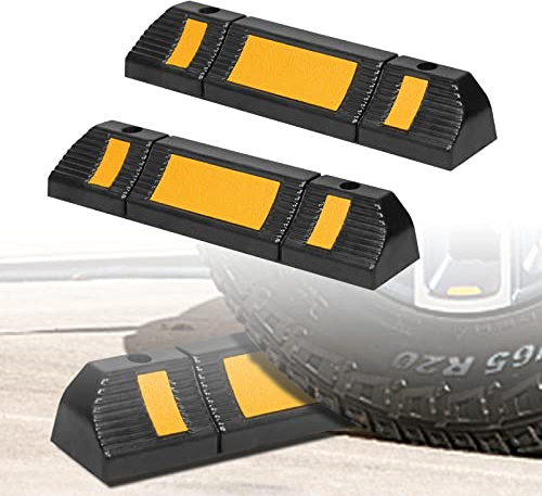 ACXIN 2 Stück Gummi Radstopp Parkbegrenzung, Gummi Radblock Parkbarriere, Garagenstopper mit Reflexstreifen, für Garage Einparkhilfe, 60x12x10cm