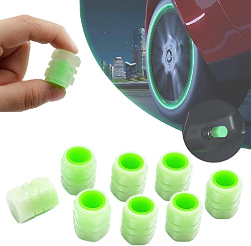 Universal Fluorescent Car Tire Valve Caps,Car Auto Wheel Tire Tyre Air Valve Stem Led Light Caps Cover,Glowing in Dark for Car Truck,SUV,Motorcycles,Bike (8pcs)