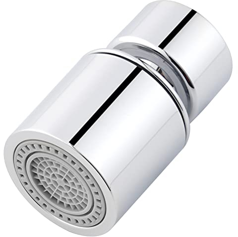 Hibbent Kitchen Sink Faucet Aerator, 360-degree Swivel Adjustable Sink Faucet Head Replacement, 2 Spray Modes Function Soft Stream/Strong Sprayer 22mm Female Thread - Chrome