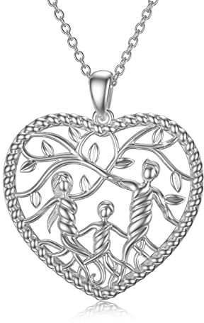 Women's Tree of Life Necklace 925 Sterling Silver Parents Children Chain Family Life Tree Heart Pendant Family Jewellery Gifts for Girls