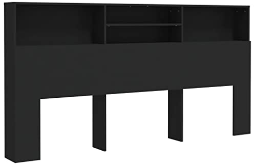 vidaXL Bett Kopfteil mit Ablagen und Regal - Wand-Kopfteil Bücherregal Betthaupt für Schlafzimmer - Schwarz 200x19x103,5cm