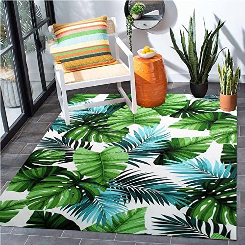 Outdoor Teppich,Nordic Tropical Rain Forest Monstera Leaf Print Rutschfester Großer Teppich, Moderner, Ultraweicher Teppich, Waschbarer Kurzflor-Teppich Für Wohnzimmer, Schlafzimmer, Kinderzimmer,
