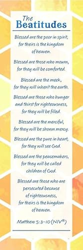 Christian Bookmarks - The Beatitudes Bookmarks - Pack of 25 - Great Gift for Sunday School, Encouragement - Space on Back to Write a Personal Message - 2 x 6.5 inches