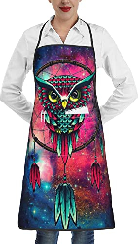FFEXS Schürze mit Tierfuchsmuster, bedruckt, Kochschürze, Taschen, Weihnachtsschürzen, Kochschürze, Küche, Restaurant, Kochen, Herren, Damen, Eulen-Druck, Einheitsgröße