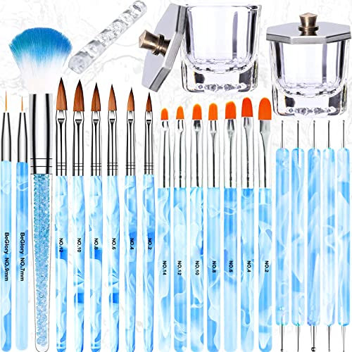24PCS Acrylic Nail Brush Nail Art Brushes Set for Acrylic Application UV Gel Nail Brush Dotting Pen 3D Nails Brush for Acrylic Powder Nail Extension Acrylic Nail Kit Set Professional (Blue)