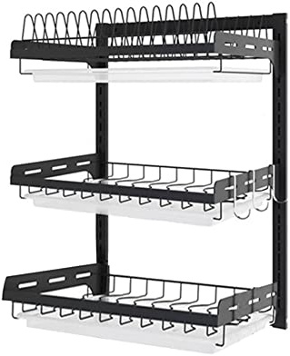 Dish Drying Rack, Stainless Steel Dish Drying Rack, Kitchen Dish Drainer with Drip Tray, Wall Mounted Drying Rack for Storage of Plates, Bowls and Cups