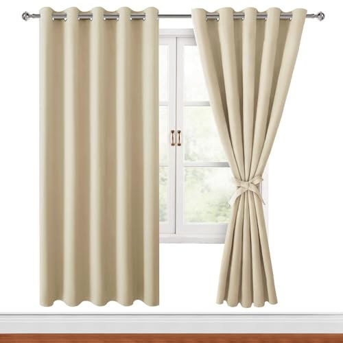 Hiasan Verdunklungsvorhänge Gardinen mit Ösen,Hell beige Blickdicht Vorhänge,2 Stück,167 x 183 cm (Breite x Höhe),weiche Schiebevorhänge für Schlafzimmer,Wohnzimmer usw.