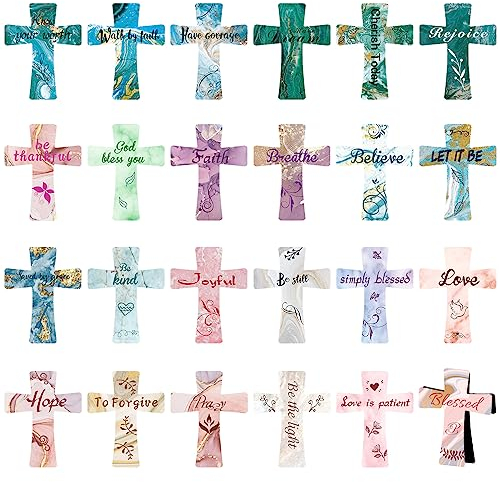 MWOOT Pack 24 Kreuze Magnetisch Lesezeichen mit Marmor-Muster, Christlichen Bibel Magnetic Bookmarks, Buch Seitenhalter für Bücher, Lustige Magnet-Buchmarker Geschenke für Studenten Lehrer(5 * 4 cm)