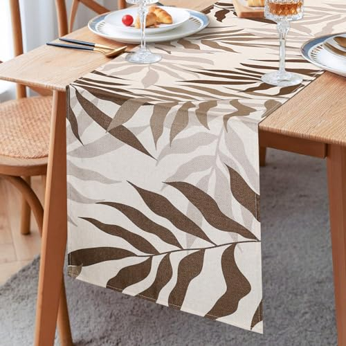 Tischläufer Braun Modern Wohnzimmer Abwaschbar Polyester Tischläufer Gelb Braun Laub Schmal Tischläufer Vintage für Party Picknicksfür Wohnkultur Wohnzimmertisch Schrank 33x183cm