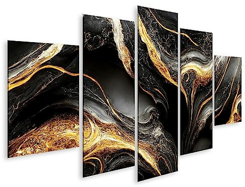 islandburner Tableau sur Toile Papier Peint K au Design Abstrait texturé en marbre Luxueux Noir doré AI Generie Cadre Affiche Poster Murale Tableaux