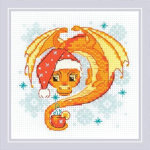 Riolis Kreuzstich Stickpackung Drachenteezeit, Zählmuster, 15x15cm