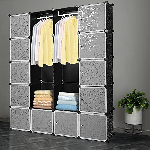 Sonnewelt Regalsystem Kleiderschrank Kunststoff, Regalsystem Würfel mit 20 Würfeln, Vielseitiger Steckschrank aus PP, Schwarz Würfelschrank mit Türen für Kleidung, Spielzeug, Schuhe