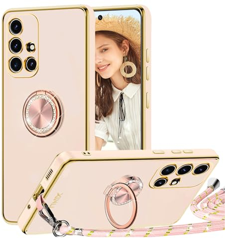 TVVTPU Handyband für Samsung Galaxy A51 Hülle mit Band, Handyhülle mit Ring Ständer Stoßfeste Kratzfest TPU Bumper Outdoor Schutzhülle Case mit Kordel zum Umhängen (Abnehmbar), Rosa