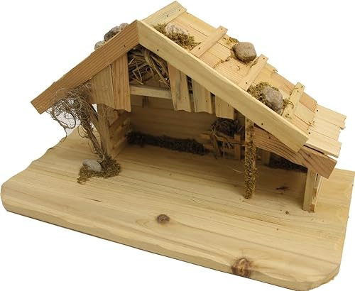 FADEDA Stall Bern klein, Natur/Höhe:21 cm/handbemalt/detailgetreue Krippen Figuren - Weihnachten Tisch Dekoration Krippe Zubehör