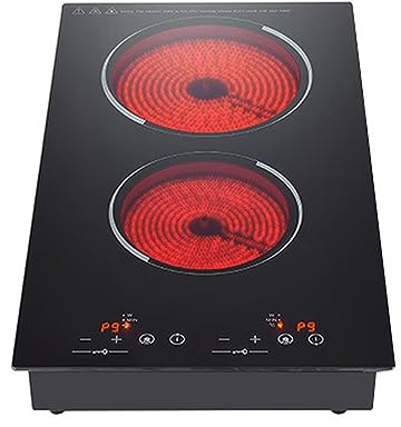 Plaque de Cuisson Vitrocéramique 2 Zones, Plaque de Cuisson électrique Vitrocéramique Noire Plaque de Cuisson Vitrocéramique Enfichable Cuisinière Domino Commande Tactile pour