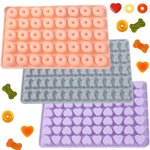 ieron Set di 3 mini stampi in silicone per caramelle gommose a forma di osso di cane, graziosi cuori 3D e mini vassoi per cubetti di ghiaccio per dolci, cioccolato, gelatina