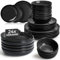 MIAMIO – 24-Piece, Service for 6 Dishware Set/Stoneware Dinnerware Set – Including Plates, Soup Plates and Bowls – Le Papillon Collection (Black)