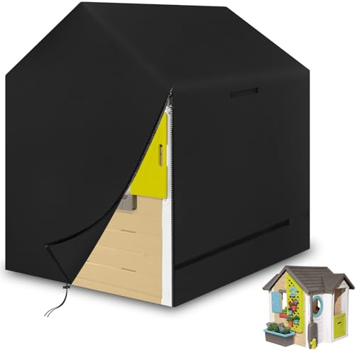 Spielhaus-Abdeckung, Kinderspielhaus-Abdeckungen,Abdeckhaube für Kinder Gartenhaus, 600D Oxford-Tuch Abdeckplane für Kinder Spielhaus,Wasserdicht,UV-Beständig,Schwarz (220x174x173cm)