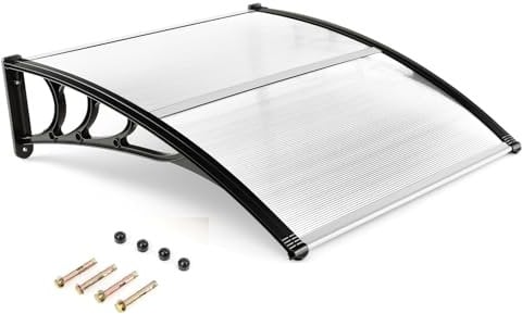 SFAREST 102/122/199 x 98cm Front Door Canopy, Outdoor Awning Window Back Garden Canopy, UV Rain Snow Protection Shelter for Patio Garden Porch (Transparent+Black, 102 x 98 x 28 cm)