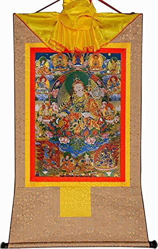 Tibetische Don Carver-Statue Acht Formen von Guru Rinpoche, Lotus Born, buddhistischer Wandteppich aus Brokat mit Heißprägung for Zen (Farbe: Blau, Größe: Groß (85 cm x 63 cm)) (Farbe: Blau, Größe: S