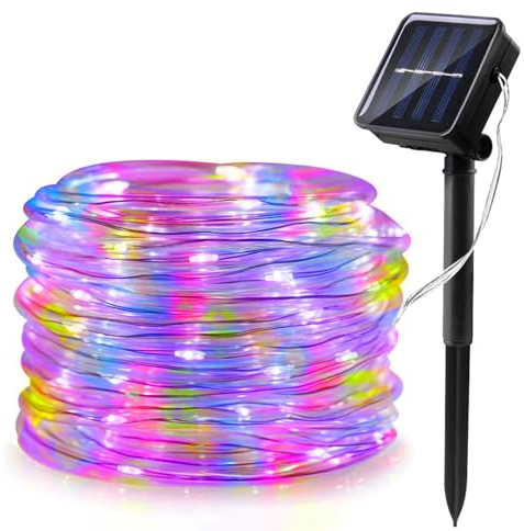 WoskjXas Solar Lichterkette, 12m 100LEDs Solar LED Lichtschlauch Solar Lampen für Außen, Wasserdicht Kupferdraht Lichterkette, Solarlicht Dekoration mit 8 Modi für Garten Hochzeiten