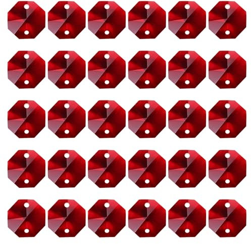 PATIKIL K9 Kristall Oktagon Perlen 2 Löcher Anhänger, 30er Pack 14mm Kronleuchter Prismen Teile Verzierungen Hängende Perlen für DIY Kunsthandwerk Dekoration, Dunkelrot