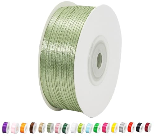 Satinband Salbeigrün 3mm Breit Geschenkband Satin,91m Satinbänder Salbeigrün Schleifenband Dekoband Seidenband Geschenkverpackung Stoffband Geschenkbänder für Dekorieren Basteln Kleid Hochzeit