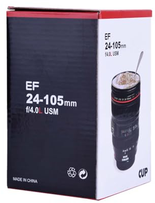 ZPSHYD Tazza termica creativa per obiettivo della macchina fotografica, tazza isolante in acciaio inox, fiaschetta da viaggio nera