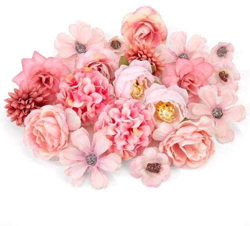 Heveer Fiori Finti Artificiali Teste di Fiori Simulati Teste di Fiori di Seta per l'Artigianato Fai Da Te Matrimonio Festa Decorazioni 20 Pezzi Rosa