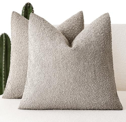 Foindtower Bouclé-Kissenbezüge strukturiert, einfarbig, gemütlich, weich, dekorativ, Couchkissenbezüge für Stuhl, Sofa, Schlafzimmer, Wohnzimmer, Heimdekoration, 40 x 40 cm, 2 Stück, helles Taupe