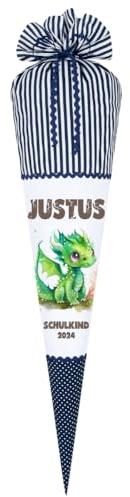 Manufaktur Liebevoll Drachen Schultüte Junge Einschulungstüte Name personalisiert Stoff Schultüte Jungen Dino Zuckertüte Schulkind 2025 I (grüner Drache)