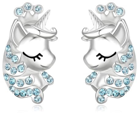 LICHUANUK Einhorn Ohrringe für Mädchen Sterling Silber, Geburtstagsgeschenke für Mädchen Einhorn Schmuck, Geburtstagsgeschenke für Mädchen, Herzform