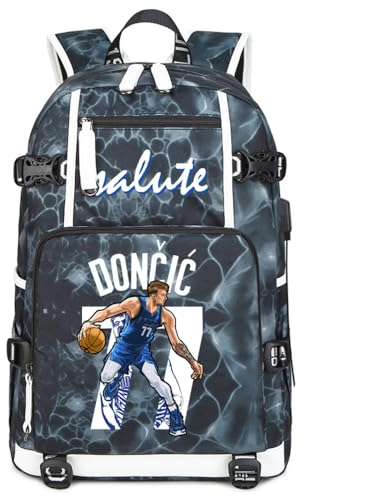 LUDIOPSG Basketball D-oncic Multifunktions Rucksack Reise Laptop Fans Flammenelement Tasche für Männer und Frauen (Muster 2, Hellgrau)