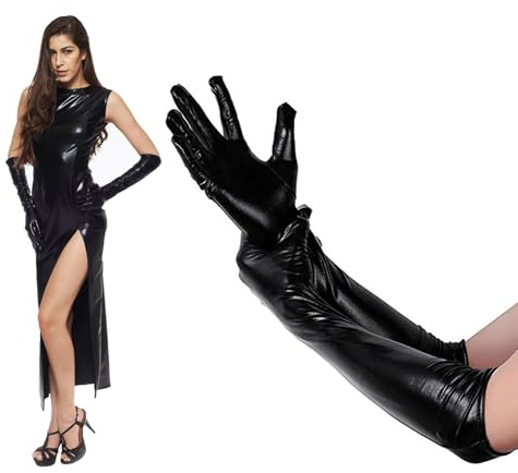 Damen Lange Handschuhe Wetlook Handschuhe, Elastische Glänzende Opernhandschuhe für Elegante Abendveranstaltungen, Latex Damen, 20 Zoll, für Hochzeiten, Halloween, Maskeraden und Bühnenauftritte