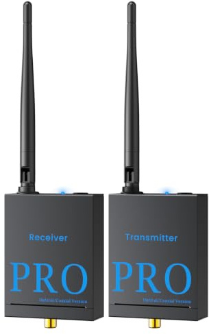 1Mii 2.4GHz Wireless Audio Transmitter and Receiver (1 TX+1 RX), HiFi Audio, 20ms Low Latency, 328ft Long Range Wireless Kit for Speaker/Stereo/Soundbar, Optical/Coaxial/3.5mm(RCA) Ports