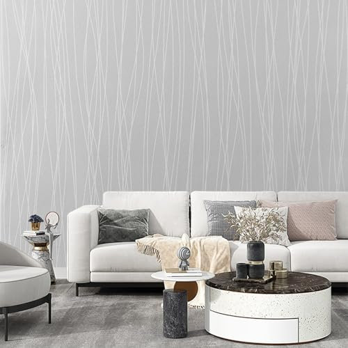 Beswitory 3D Grey Wallpaper for Bedroom, Modern Metallic Glitter Striped Textured Embossed Wallpaper for Adults Teenager Kids Living Room Lounge Hallway Hall