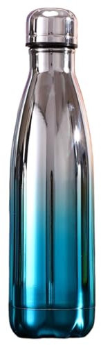 Mi Ko Mi Ka Botella de Agua Térmica de Acero Inoxidable Reutilizable | Sin BPA | Mantiene 24H Frio / 12H Calor | Hermética - Doble Pared a Prueba de Fugas (Gris-Azul Metálico, 500ml)