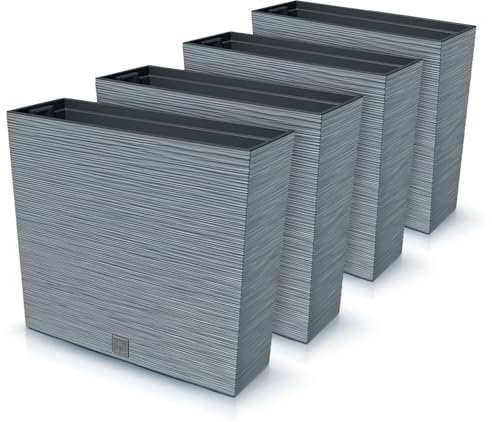IMJ-Global Furu Case Lot de 4 pots à fleurs rectangulaires en plastique, 58 x 18 x 49,8 cm, pour intérieur extérieur, gris, 44 litres, design moderne
