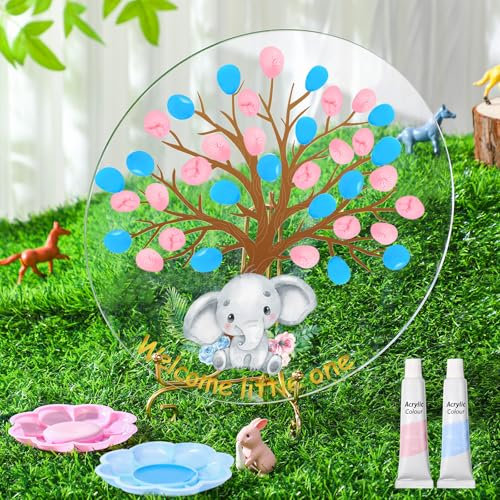 Pasimy Gender Reveal Fingerabdruck-Baum, für Jungen oder Mädchen, Party-Ideen, Babyparty, Gästebuch, Partyspiel, Geschlechtsoffenbarung, Dekoration, Zubehör, Babyparty, Andenken für Sie oder Ihn