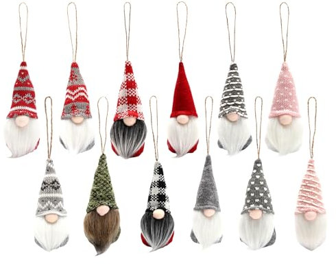 12-teilige Kombination Weihnachtsbaum hängende Gnom Dekoration, schwedische Plüsch Gnom Bart Dekoration handgemacht Skandinavische Weihnachtself hängende Wohndekoration Weihnachtsdekoration