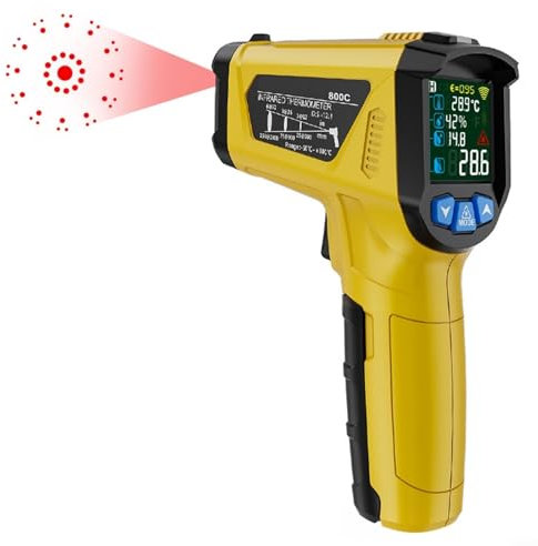 HOHOVYVY Infrared Thermometer, Temperature Meter, 800 °C Colour LCD Infrared Thermometer with Probe Temperature Meter -50 °C to 800 °C