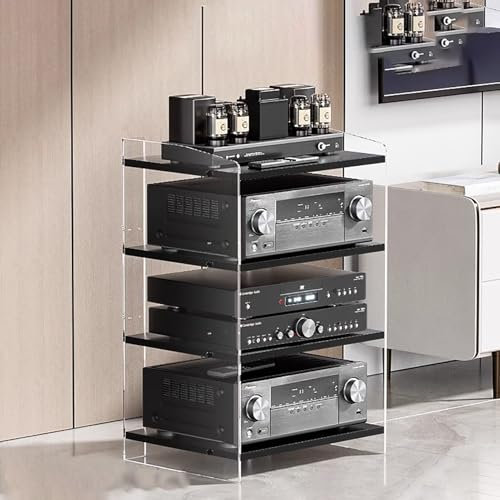 Elitix Mobile Stereo Hi Fi Rack Mobili in Acrilico Rack per Mobile Audio Regolabili, Sistema Rack per Componenti Stereo a 3 o 4 Livelli/Supporto AV, Organizzatore Ripiani per Torre Giradischi(A,L)