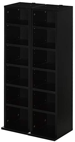 HOMCOM Set di 2 scaffali a colonna per CD-DVD 6 + 6 scomparti 21 x 22,5 x 88,5 cm capacità massima 204 CD nero