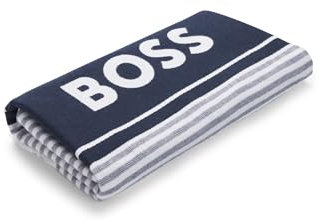 BOSS Herren Riviera Towel Badetuch aus Baumwolle mit Logo und Streifen Dunkelblau Stck