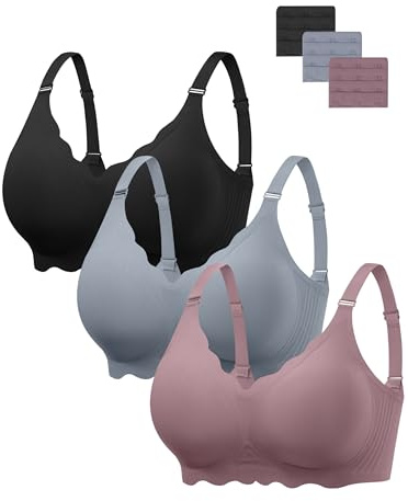 HBselect 3 Pack Wireless Bras for Women Seamless Bra Ultimate Comfort Bralette Non Wired Ladies Bras with Bra Extenders