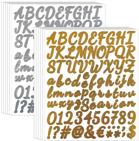 Alphabet Number Stickers, 10 Sheets, Gold and Silver | Waterproof, Self Adhesive, For Bottles, DIY Crafts, Scrapbook and Decoration