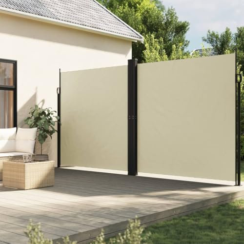 Fasba Seitenmarkise Ausziehbar, Wandmarkise mit PU-Beschichtung, Sichtschutz für Balkon Terrasse Garten, Windschutz Markise, Creme 220x1000 cm