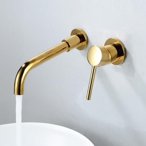 Grifo de Lavabo Baño Empotrado de Pared Grifo de Lavabo Giratorio 360° Dorado Grifo Del Fregadero Baño Cocina