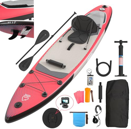 JUMMICO Stand Up Paddling Board, 330 * 76 * 15cm Aufblasbares SUP Board, 2-in-1 Stand Up Paddle mit Kajaksitz & Zubehör, Bis 160kg, Ideal zum Surfen, Angeln, Yoga, Farbverlauf Rosa